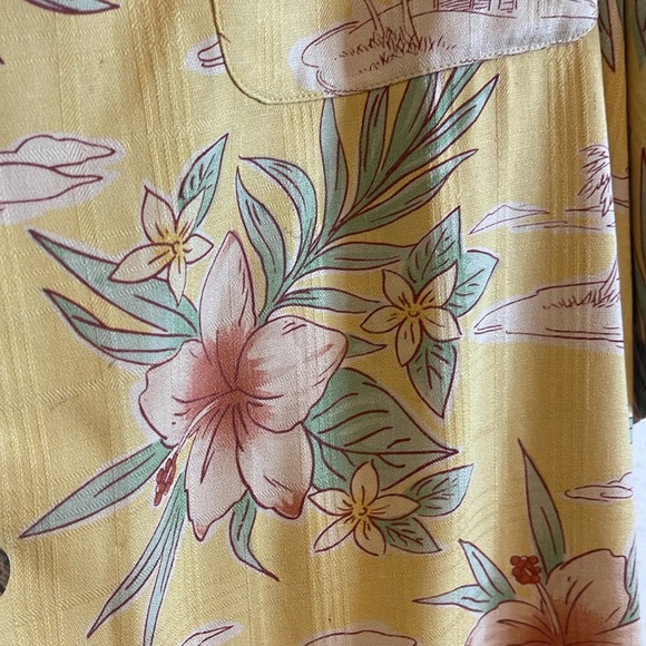 Calypso Joe Men’s 3X Yellow 100% Silk Tropical Tiki Hut Palm Tree Hawaiian Shirt - Picture 5 of 10